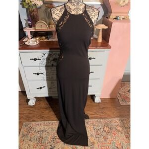 Cache Long Black Sleeveless Lacey Dress Sz Small. Bodycon Built In Bra.